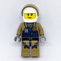 fig-007833 – Policewoman, Dark Blue Vest over Dark Tan Jacket with Zipper and Badge, White Helmet with Visor