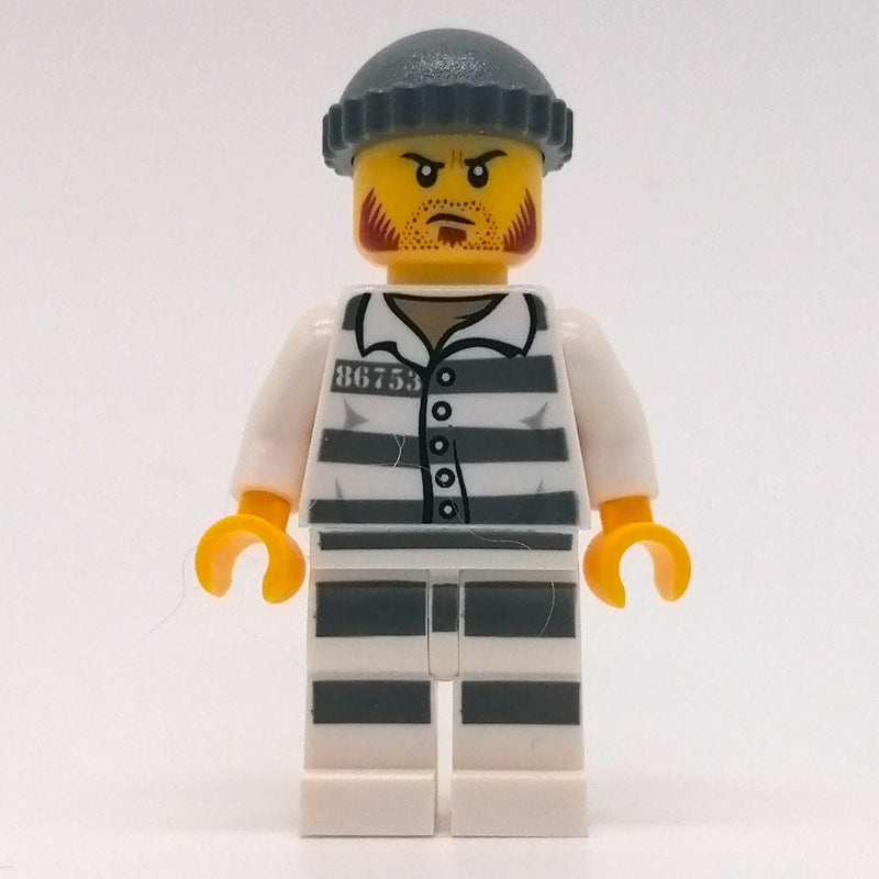 fig-007840 – Criminal, Prison Shirt with #86753, Black Legs, Dark Bluish Gray Hat, Stubble and Mutton Chops