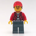 fig-007841 – Criminal, Woman, Open Red Jacket over Prison Shirt, Red Cap with Hair