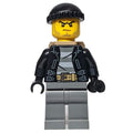 fig-007855 – Criminal, Open Black Jacket over Prison Shirt, Dark Bluish Grey Legs, Black Hat, Dark Tan, Stubble