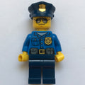fig-007856 – Policeman, Blue Shirt with Badge and Pouches, Dark Blue Legs, Dark Blue Police Hat with Badge, Sunglasses
