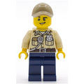 fig-007858 – Swamp Police / Ranger, Tan Shirt with Badge and Radio, Dark Blue Legs, Dark Tan Cap
