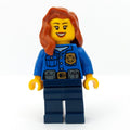 fig-007866 – Policewoman, Blue Shirt with Badge and Pouches, Dark Blue Legs, Dark Orange Hair