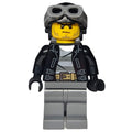fig-007876 – Criminal, Open Black Jacket over Prison Shirt, Dark Bluish Grey Legs, Black Hat with Goggles