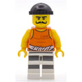fig-007881 – Criminal, Orange Vest with #92116 and Waist Tied Prison Shirt, Black Hat, Moustache