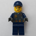 fig-007889 – Policeman, Dark Bluish Gray Vest with Radio, Badge and Pouches over Dark Blue Shirt, Dark Blue Cap