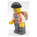 fig-007891 – Criminal, Open Orange Safety Vest Over Prison Shirt, Black Hat, Moustache