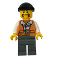fig-007893 – Criminal, Open Orange Safety Vest Over Prison Shirt, Black Hat, Bushy Moustache