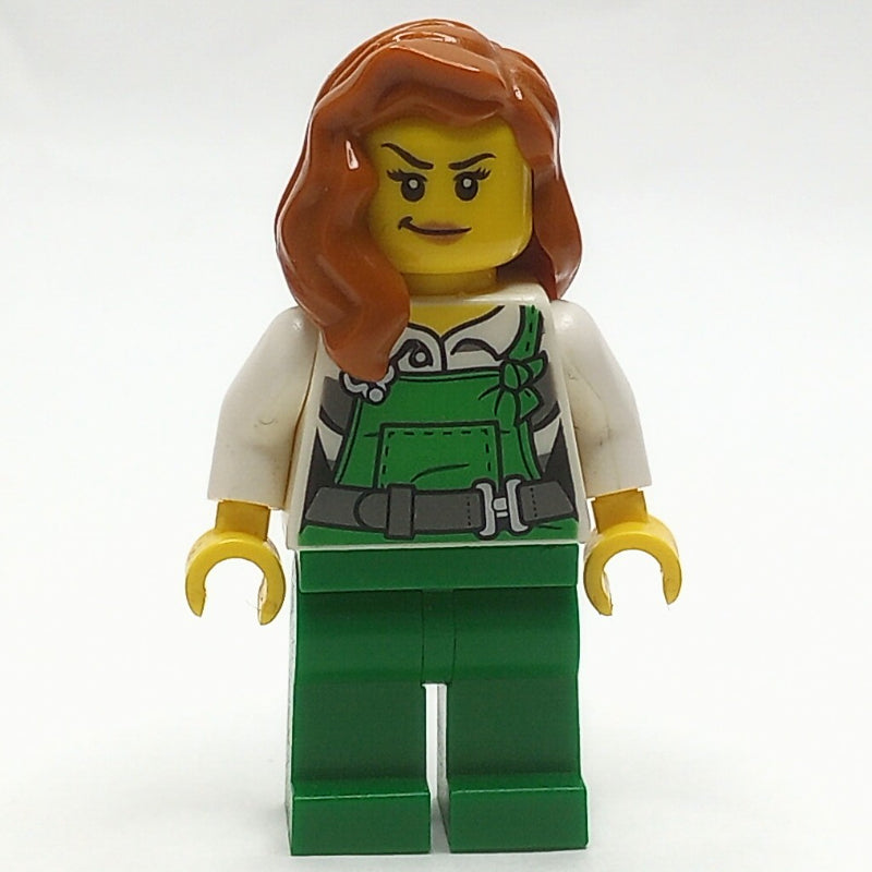 fig-007897 – Criminal, Woman, Green Overalls over Prison Shirt, Dark Orange Hair