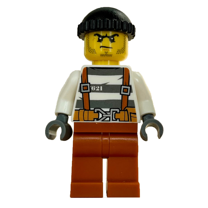 fig-007899 – Criminal, Prison Shirt with Suspenders and Belt, Black Hat