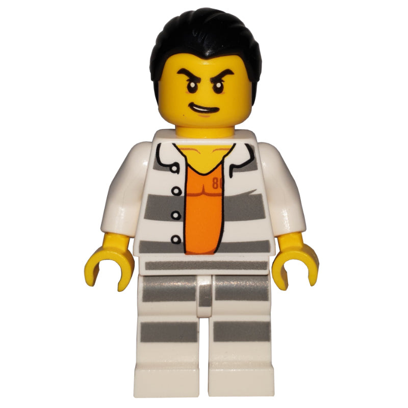 fig-007901 – Criminal, Open Prison Shirt #86737 over Orange Top, Black Hair