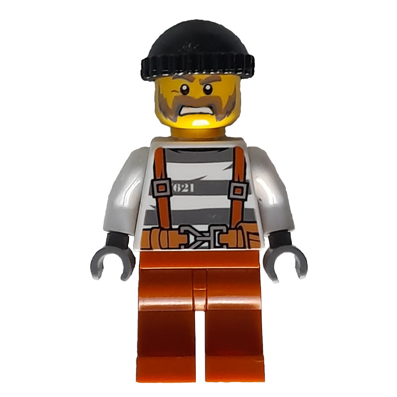 fig-007908 – Criminal, Prison Shirt with Suspenders and Belt, Black Hat, Beard