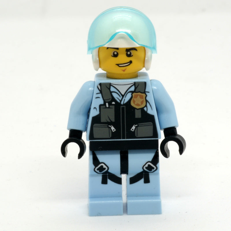 fig-007915 – Policeman, Pilot, Black Vest with Badge and Pouches, White Helmet with Visor