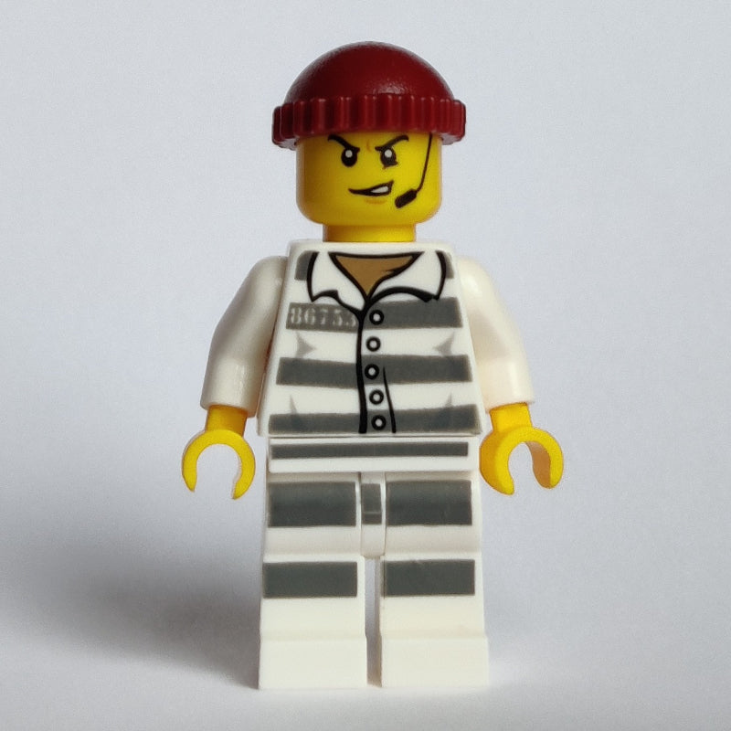 fig-007918 – Criminal, Prison Shirt with #86753, Dark Red Hat, Headset