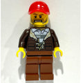fig-007920 – Criminal, Open Dark Brown Jacket over Prison Shirt, Red Cap, Beard