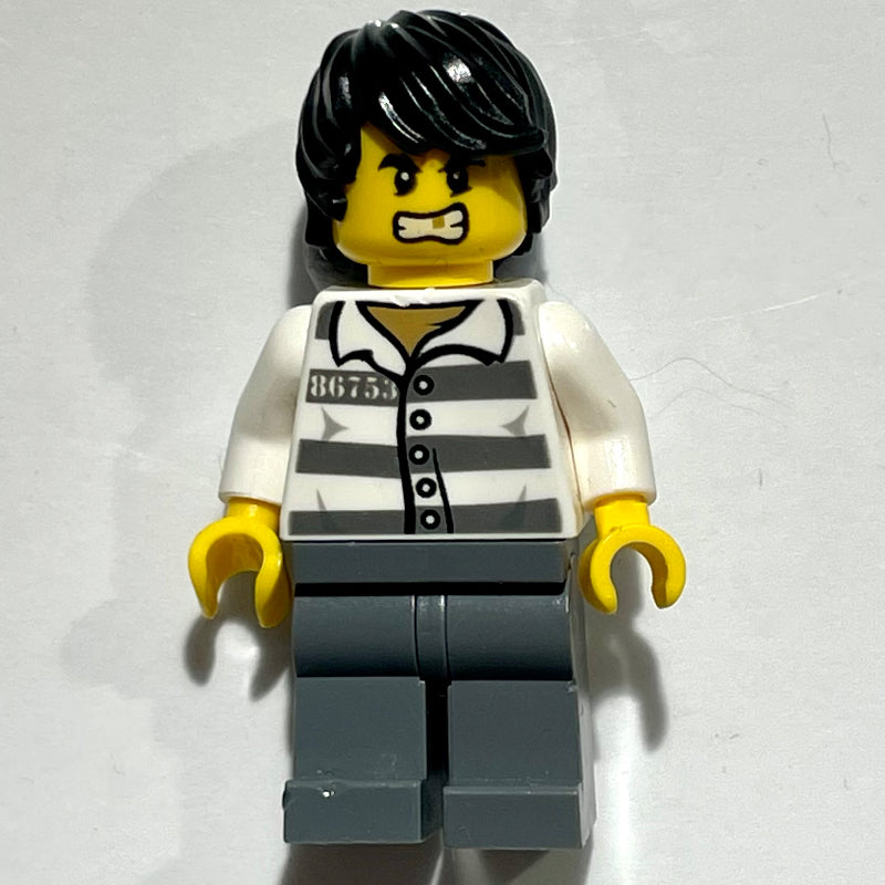 fig-007923 – Criminal, Prison Shirt with #86753, Dark Bluish Gray Legs, Black Hair, Gold Tooth