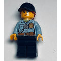 fig-007935 – Policewoman, Bright Light Blue Shirt with Radio and Badge, Dark Blue Legs, Dark Blue Cap with Hair, Freckles