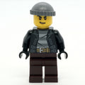 fig-007941 – Criminal, Open Black Jacket over Prison Shirt, Dark Brown Legs, Dark Bluish Gray Hat