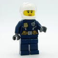 fig-007944 – Policewoman, Dark Blue Jacket with Radio, Badge, and Belt with Pouches, White Helmet with Trans-Clear Visor