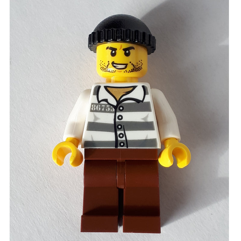 fig-007955 – Criminal, Prison Shirt with #86753, Reddish Brown Legs, Black Hat