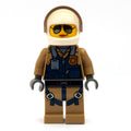 fig-007966 – Policewoman, Dark Blue Vest over Dark Tan Jacket with Zipper and Badge, White Helmet with Visor, Sunglasses
