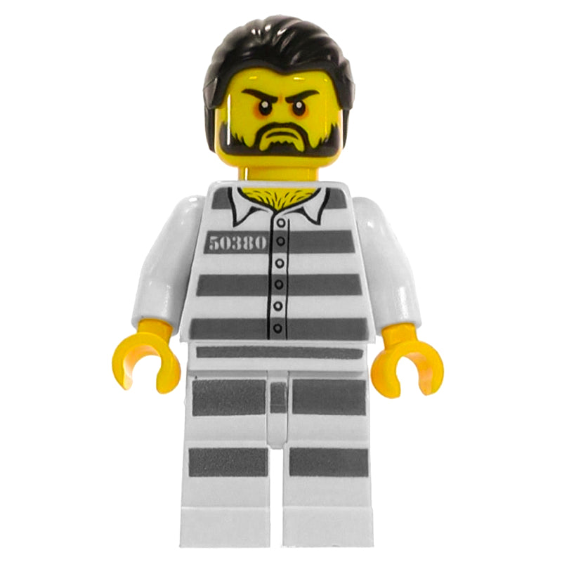 fig-007970 – Criminal, Prison Shirt with #50380, White Legs with Prison Stripes, Black Hair, Beard