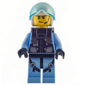 fig-007978 – Policeman, Black Vest with Badge and Pouches over Bright Light Blue Shirt, White Helmet with Visor, Neck Bracket, Headset