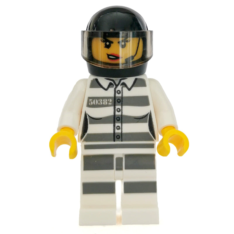 fig-007980 – Criminal, Woman, Prison Shirt with #50382, Black Helmet with Visor, Headset