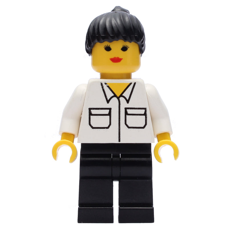 fig-007983 – Woman, White Shirt with Pockets, Black Legs, Black Hair