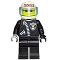 fig-007985 – Policeman, Black Jacket with Zipper and Badge, White Helmet with Visor, Sunglasses