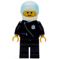 fig-007988 – Policeman, Black Jacket with Zipper and Badge, White Helmet with Visor (3626b Head)
