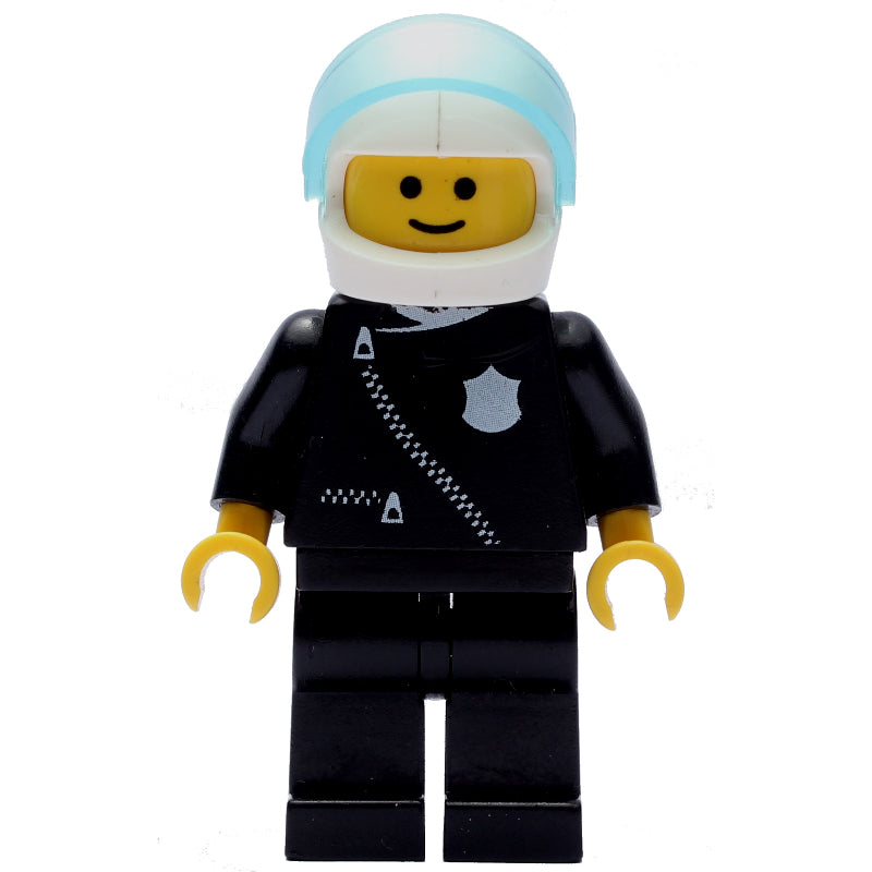 fig-007988 – Policeman, Black Jacket with Zipper and Badge, White Helmet with Visor (3626b Head)