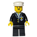 fig-007990 – Policeman, Black Suit with Tie and Badge, White Hat, Moustache