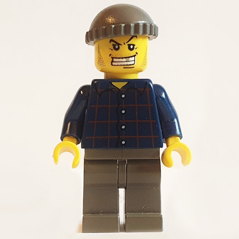fig-008003 – Criminal, Dark Blue Plaid Shirt, Dark Gray Hat, Gold Tooth