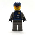 fig-008004 – Security Guard, Dark Gray Shirt with Badge, Dark Blue Cap, Dark Blue Vest, Orange Sunglasses