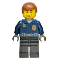 fig-008008 – Policeman, Dark Blue Shirt with Radio and Badge, Black Legs, Brown Hair