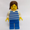 fig-008010 – Woman, Blue and White Stripe Shirt, Blue Legs, Brown Hair