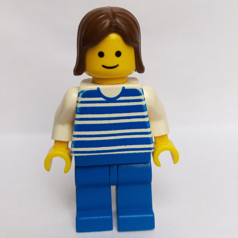 fig-008010 – Woman, Blue and White Stripe Shirt, Blue Legs, Brown Hair