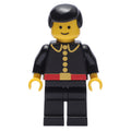 fig-008011 – Fireman, Classic, Black Fire Jacket with Red Belt and Buttons, Black Hair