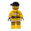 fig-008024 – Fireman, Bright Light Orange Fire Suit, Black Cap, Beard and Glasses