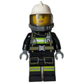 fig-008048 – Firefighter, Female, Black Fire Suit with Gauge and Straps, White Helmet, Breathing Apparatus, Airtanks (3626cpr1580 Head)