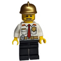 fig-008057 – Fireman, White Shirt with Red Tie, Badge, and Radio on Belt, Gold Helmet, Beard