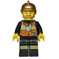 fig-008063 – Fireman, Orange Safety Vest with Radio, Gold Helmet, Beard