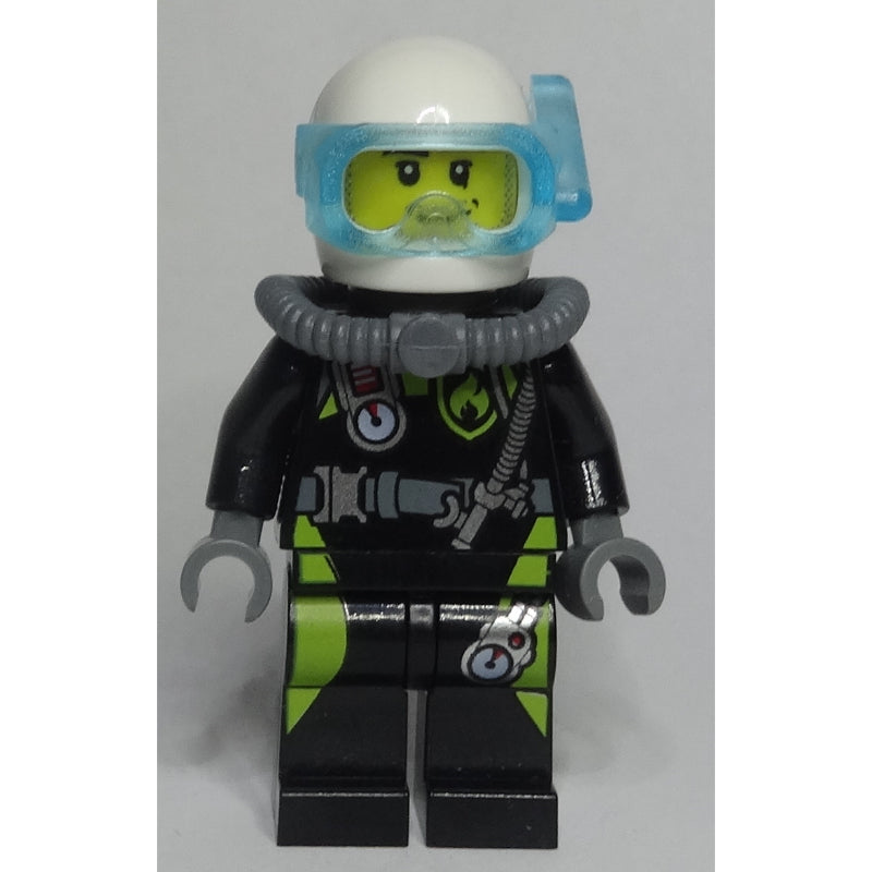 fig-008066 – Diver, Man, Black and Lime Wetsuit, White Helmet and Mask, Stubble