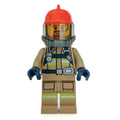 fig-008084 – Fireman, Dark Tan Fire Suit with Gauge and Straps, Red Helmet, Breathing Apparatus, Airtanks, Goatee Beard
