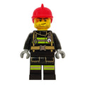 fig-008087 – Fireman, Black Fire Suit with Gauge and Straps, Red Helmet, Stubble and Scar