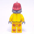 fig-008089 – Fireman, Bright Light Orange Fire Suit, Dark Red Helmet, Breathing Apparatus, Airtanks