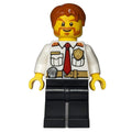 fig-008091 – Fireman, White Shirt with Red Tie, Badge, and Radio on Belt, Dark Orange Hair, Mutton Chops and Moustache