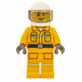 fig-008095 – Fireman, Bright Light Orange Fire Suit, White Helmet with Visor