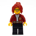 fig-008097 – Freya McCloud, Open Dark Red Jacket with Badge, Dark Red Hair